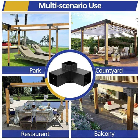 Beefy Heavy Duty Pergola Brackets Kit For 4x4 Lumber With 3-Way And 4-Way Corner Brackets, DIY gazebo kit installation in various outdoor settings