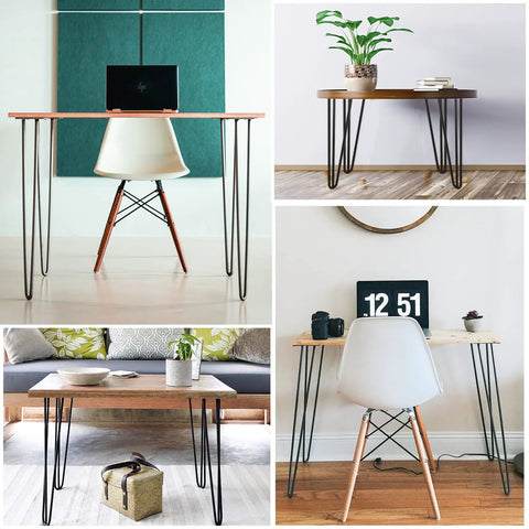 Collage of tables with 28 Inch Black Hairpin Table Legs Set of 4, Heavy Duty 900 Lb Capacity, DIY Furniture Legs for Coffee Tables