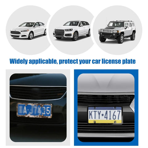 Two Pack Car License Plate Frames And License Plate Protector Kit With Waterproof Covers on various car models