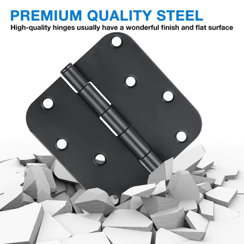 18 Pack Matte Black 4 Inch Door Hinges With Five Eighths Radius And Eight Holes on cracked rock surface
