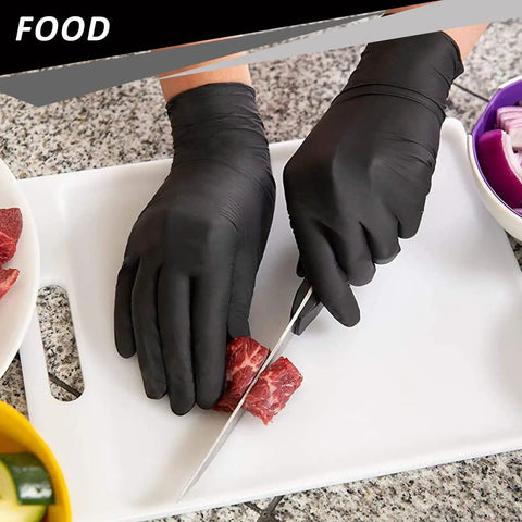 Person wearing Durable Nitrile Disposable Gloves 4 Mil Thick 1000 Count Powder Free Latex Free Food Safe For Cooking Kitchen