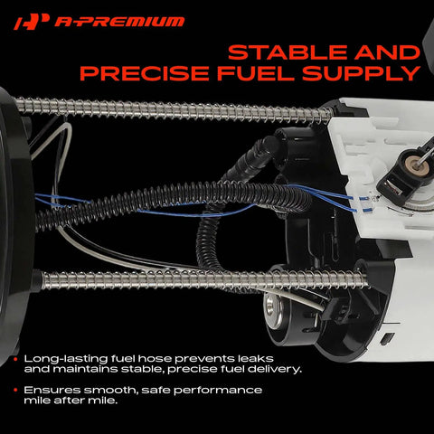 Close-up of Reliable Electric Fuel Pump Module Assembly with Pressure Sensor for Cadillac DTS Buick Lucerne 09 11, featuring detailed fuel hoses.