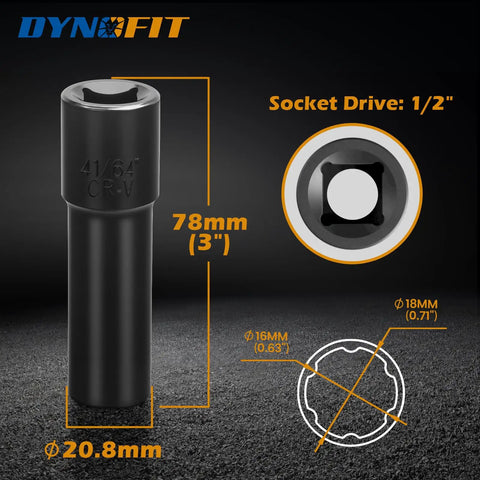 Hardcore 6 Point Spline Lug Nut Key Wrench With One Half Inch Square Socket Drive For Custom Street Builds And Tuner Wheels Compatible With M12 Threads No Slip Grip Garage Essential Black Single Unit with size and dimensions shown.