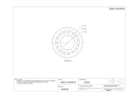 Hardcore Tapered Roller Bearing Single Cone Inner Ring Standard Tolerance Straight Bore 1.1250 Inch ID.8125 Inch Width detailed technical drawing.