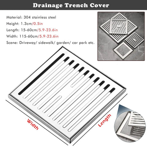 Badass Durability 304 Stainless Steel Square Drain Cover, 15-60cm length, for driveways and landscaping.