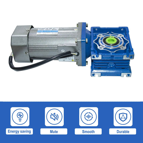 Heavy Duty High Torque AC Worm Gear Motor With Smooth Variable Speed Controller 180 Watt 110V Gear Box Reducer Kit side view with blue gear housing.