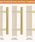 Top Shelf Gold Cabinet Pulls And Handles 4 Inch Hole Center Round Stainless Steel Drawer Knobs For Kitchen Furniture Upgrades Knockout Finish Easy Breezy Setup 30 Pack with installation example on wood.