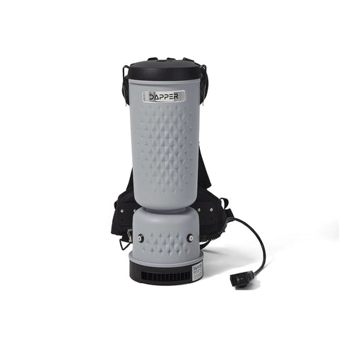 Dapper Durable 13 Pound Lightweight Backpack Vacuum Cleaner With Hepa Filter And 10.5 Qt Capacity, showing padded straps and plug.