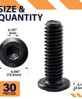 Rock Solid 1/4 20 X 1 Flat Head Hex Socket Cap Screws and Bolts with black oxide coating, 30 pieces size measurements shown.