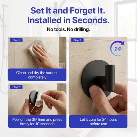 Step-by-step installation of Heavy Duty Peel And Stick Wall Hooks Engineered For Clutter Free Homes Featuring No Sweat Setup.