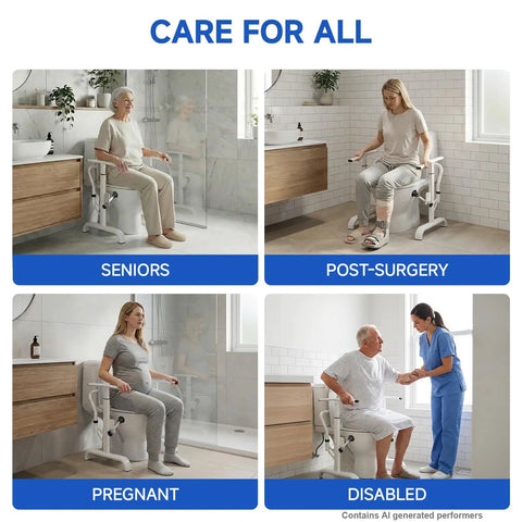 Built Tough Adjustable Toilet Safety Rails With Heavy Duty Stainless Steel Grab Bars For Seniors in bathroom setting.