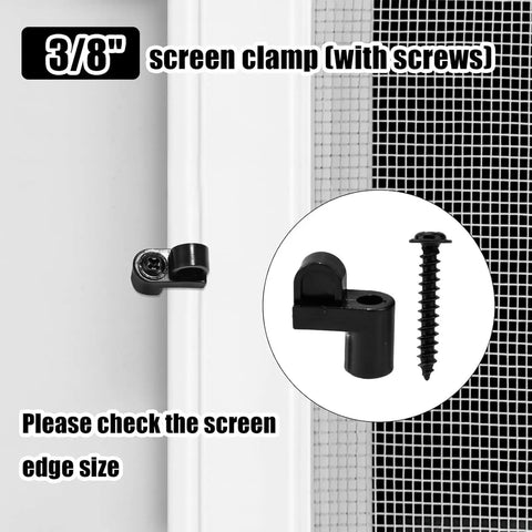 3/8" screen clamp with matching screw for securing window screens. Part of the complete 24 piece kit for stormproof retention.