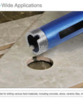 CoCud diamond core drill bit, 16mm dia, blue body with round shank for dry/wet drilling in concrete, stone, tile