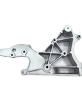 Heavy Duty Alternator And Power Steering Pump Mounting Bracket With Complete Bolt Kit Drops Right In For Cadillac Escalade Chevy Silverado Gmc Sierra Yukon 2002 2014 Replacement side view in silver aluminum with bolt holes.