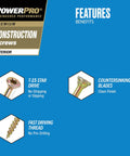 Interior Construction Screws Size 6 By Three Quarters Inch 100 Count Fast Install No Pre Drill Sharp Point Star Drive features