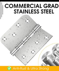 Heavy Duty Premium Stainless Steel Door Hinges Built Tough With Top Tier Ball Bearing Action So You Cannot Even Hear Them Moving While Securing Doors Perfectly With 3 Pack, 100 mm, commercial grade, anti-rust.