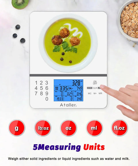 Digital Kitchen Scale With Nutritional Calculator For Meal Prep And Weight Loss, Ultra Precise measurements with food displayed
