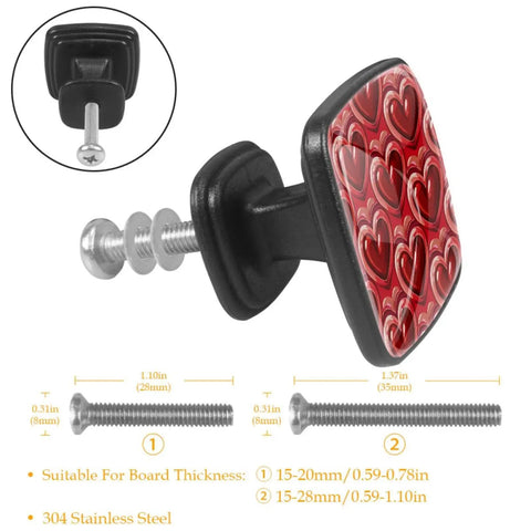 Kick Your Space Up A Notch With These Top Tier Glass Square Cabinet Knobs Featuring A Sweet Red Heart Design Ideal For Kitchen Drawers Cupboards And Dressers Comes With Full Hardware For A No Sweat Setup. Close-up of red heart design cabinet knob with screws.