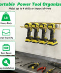 Two Pack Power Tool Organizer Wall Mount, Heavy Duty Metal Shelf For Four Cordless Tools, tools stored in garage