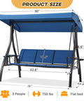 Three Seat Patio Swing With Textilene Backrest, Two Cup Holders And An Adjustable Canopy For Backyard, Porch Or Garden