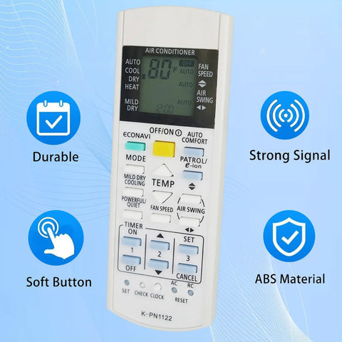 Premium Universal AC Remote Controller For Panasonic Air Conditioner Sub Wireless Temp Display Fahrenheit Celsius A75C2913 compatible with soft buttons.