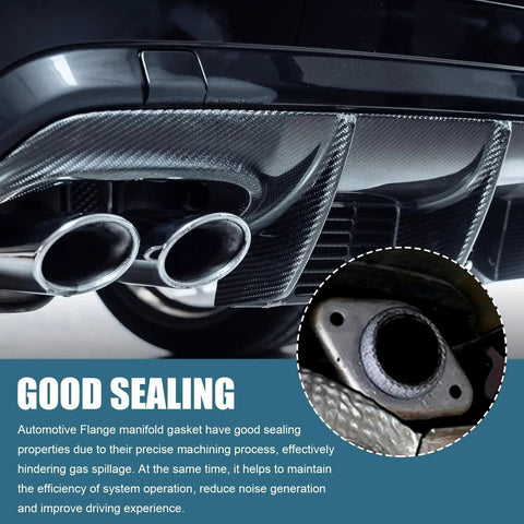 Heavy Duty Graphite Exhaust Donut Gaskets 2 Pack 65mm Inner Diameter shown on a vehicle's exhaust pipe, showcasing sealing design.
