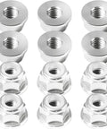Heavy Duty M3 Flange Lock Nuts With Nylon Insert For Killer Grip That Gonna Hold Tight On 1 12 RC Crawlers DIY Furniture Or Shop Builds In Clean Aluminum 12 Piece Set, displayed with six cylindrical nuts and six hexagonal nuts.