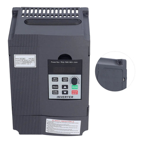 AT1-2200S Variable Frequency Drive 2.2KW 220V single-phase VFD inverter in gray casing with control panel close-up