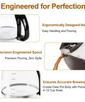Universal 12 Cup Glass Carafe Replacement Pot For Most 12 Cup Drip Coffee Makers with ergonomic handle and measurement marks
