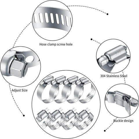 20Pcs Adjustable Stainless Steel Hose Clamps Assortment Kit For One Quarter Inch To Two Inch Clamps 6 To 51 Mm Worm Gear Pipe Clips