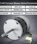 1/2 Hp Ecm X-13 Furnace Blower Motor 1075 Rpm Direct Oem Replacement For 6205E Hvac System showing motor parameters and design detail.
