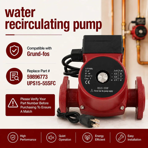 Slick Three Speed Hot Water Recirculating Pump 1 12 HP For Easy Home Plumbing And Solar Setup No Sweat Swap, red and black design