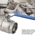 Badass 304 Stainless Steel Ball Valve Two Piece Full Port 2 Inch Female Thread for plumbing leak control and flow regulation.