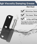 High viscosity damping grease for smoother door operation with Six Pack Three Inch Lift Off Door Hinges In Black With Quiet No Squeak Operation And Smooth Gliding Pins For Easy Left Side Cabinet Mounting Featuring Rock Solid Build And Zero Hassle Upgrades.