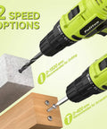 Rock Solid Go Getter 20V Cordless Drill Driver With Two Rechargeable Batteries 30 Nm Torque And 21 Plus One Settings for two speed options drilling tasks.