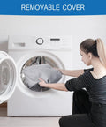 Memory Foam Camping Pad 3 Inch Thick Soft Sleeping Pad With Waterproof Cover being washed by a woman in a white washing machine