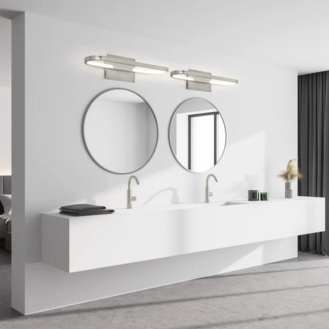 Edge Lit LED Vanity Light For Bathroom, 20 Inch Wall Mounted Modern Fixture, 10W 3000K, ETL Listed above round mirrors