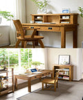 Wooden desk and chair set in home office with greenery and decor items, showcasing Antique Black Ring Pull Handles Set Of 4.