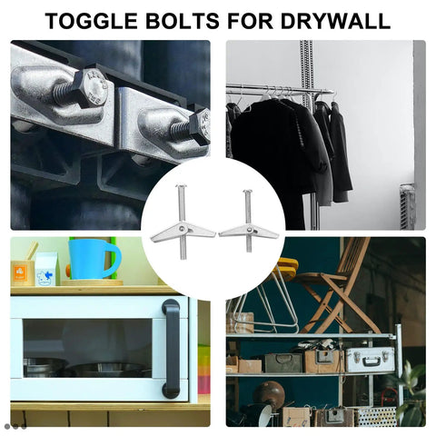 Beefy Drywall Toggle Bolts Kit 20 Pcs M5 M6 Wing Nuts With Full Thread Expansion Screws for wall anchors illustrated in use.