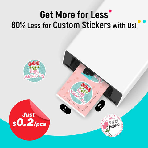 All In One Color Sticker Printer And Cutter For DIY Crafters And Custom Labels And Gifts With Thermal Dye Sublimation 300 DPI And Precise AI Auto Cutting, displaying Mother's Day sticker being printed