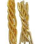 Top Shelf 8mm Gold Disc Brass Spacer Beads Featuring Gleaming 14K Gold Plated Finish, twisted strands for jewelry making.