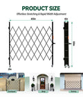 Tough As Nails Folding Security Gate With Lockable Scissor Design And 360 Swivel Casters For Outdoor Barricades Garage Entries Or Pool Perimeters That Locks Down Smooth Every Single Time, measuring 65x50 inches, shown in use.