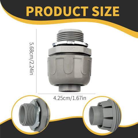 Three Quarter Inch Liquid Tight Conduit Connector 180 Degree Straight Non Metallic NPT Nylon 6 PVC Electrical Fittings