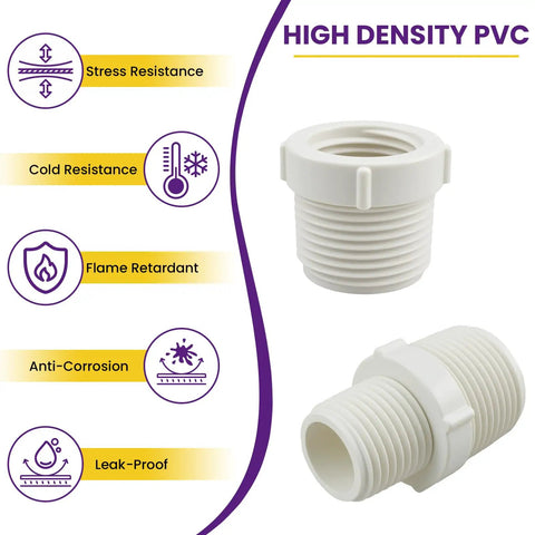 16 Piece PVC Pipe Fittings Reducer Bushing Coupling From Half Inch To Three Quarter Inch, Male To Female And Male Fittings With PTFE Tape