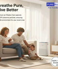 Family sitting in living room with Replacement Filter Set For Whirlpool WPT80 Whispure Large Tower Air Purifier in background