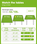Match the tables image showing different drop lengths for No Sweat Heavy Duty Disposable Tablecloths White 8 Pack 54 By 108 Inches.