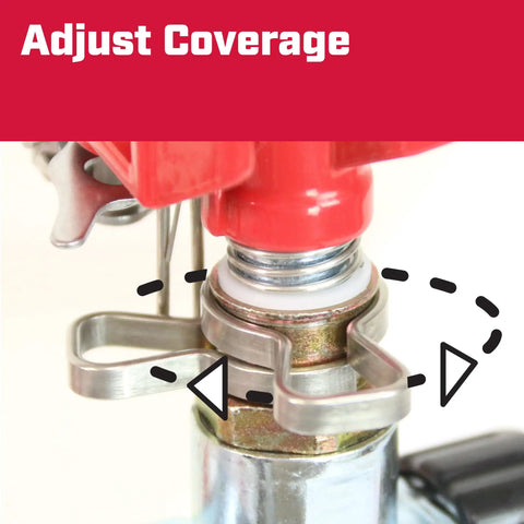 Close-up of adjustable feature on Platform Impact Sprinkler With Base 360 Degree Automatic Rotation Wide Coverage Up To 5650 Sq Ft For Gardens And Lawns Easy Adjustable Spray Pattern Red Durable Base Easy Install Adjustable Radius Ensures Uniform Water Distribution For Large Yards.
