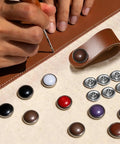 Fresh Threads Pearl Snap Button Kit With 5 Prong Fasteners And Heavy Duty Plier for DIY fabric repairs, featuring colorful snap buttons.