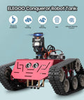 Conqueror Robot Tank Kit With UNO R3 Controller For Arduino STEM Coding Toy with tracks and camera, front view.