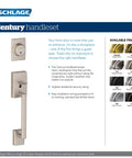 Century Exterior Half Handleset With Deadbolt, Matte Black Finish, Single Cylinder Entry Lock, display of handle features and finishes